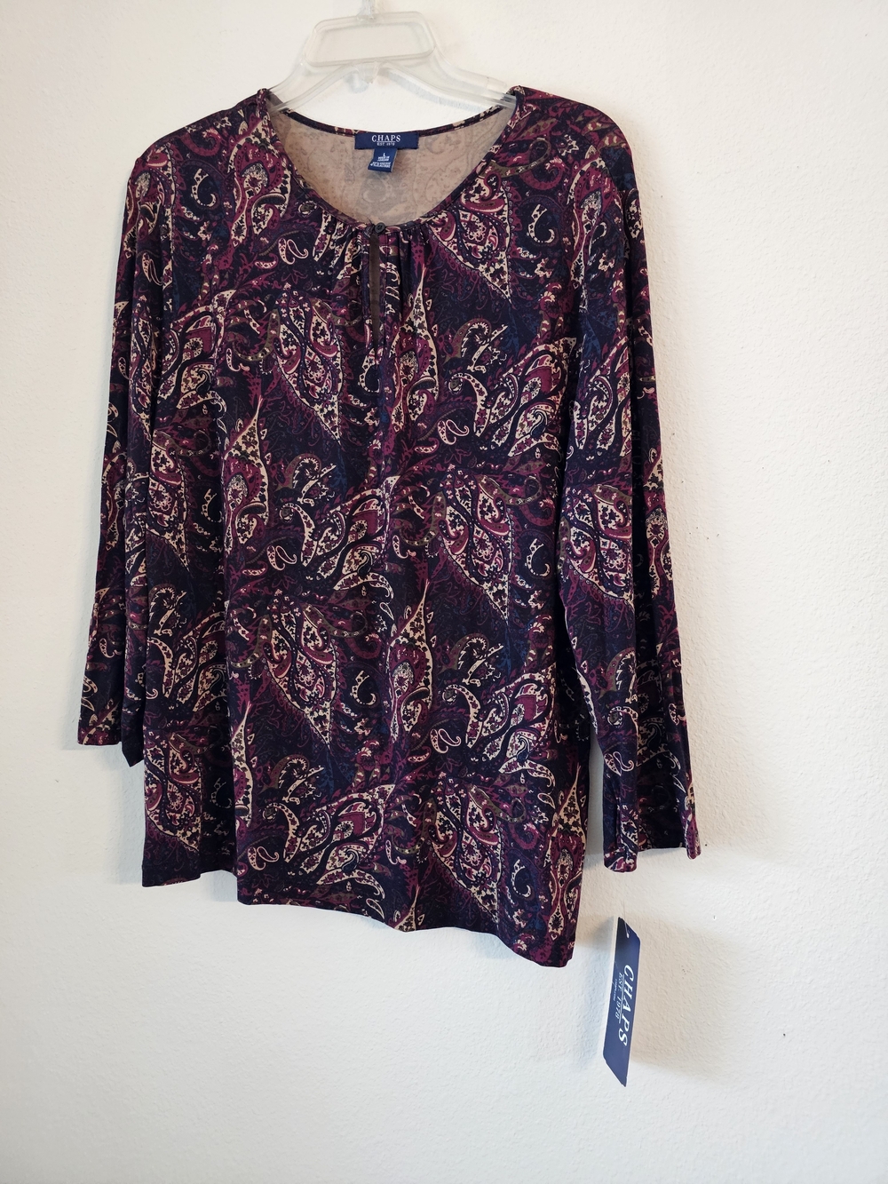 Chaps Burgundy and Black Paisley Long-Sleeve Blouse